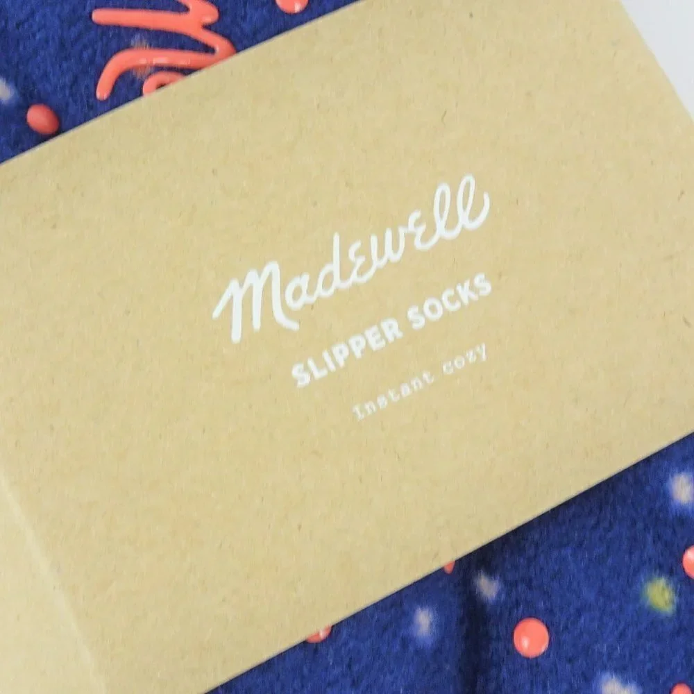 Madewell Slipper Socks Plush Fleece Indigo Blue Cozy NWT